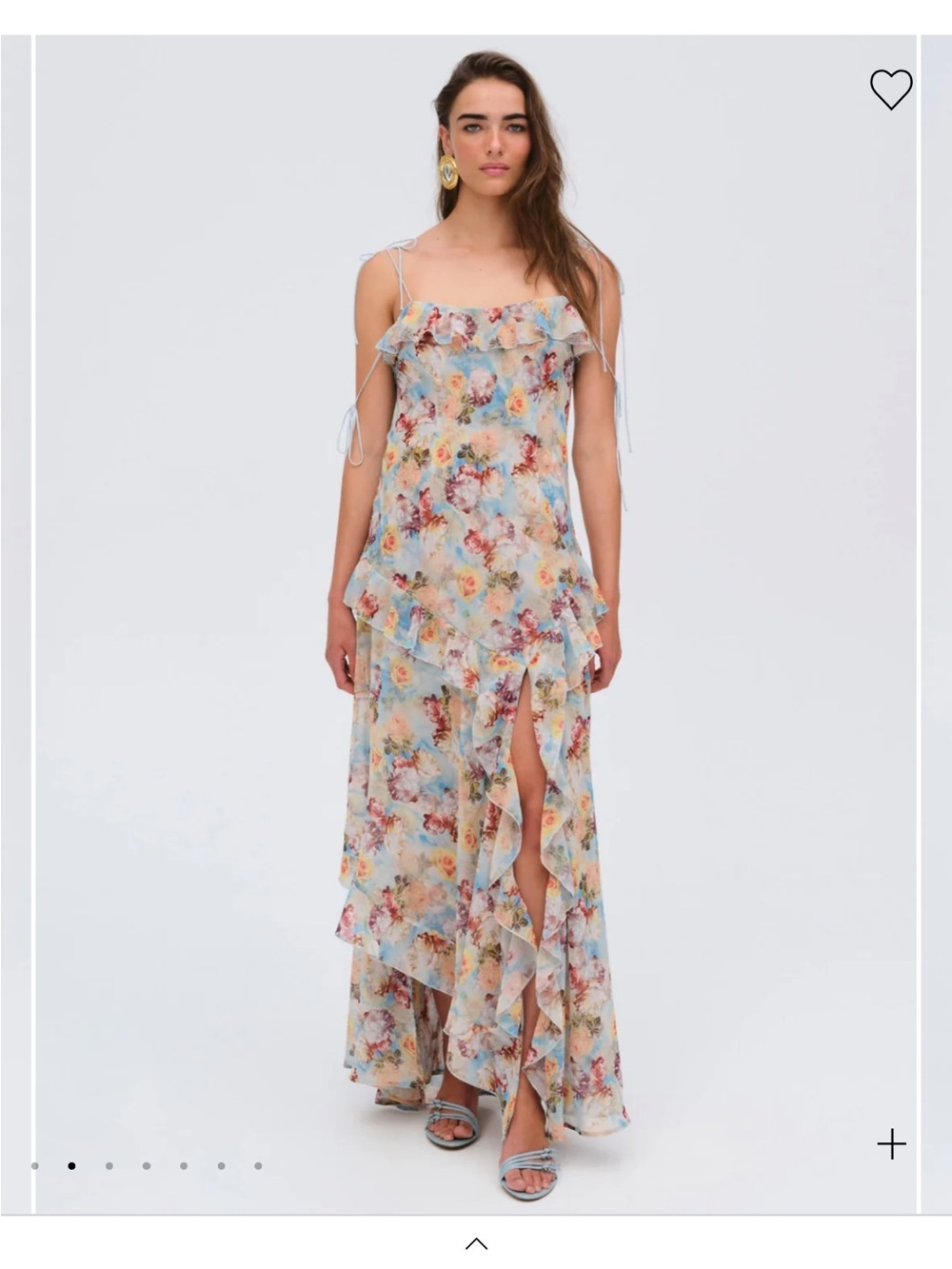 For Love & Lemons Pastel Blue Floral Ruffle Maxi Dress